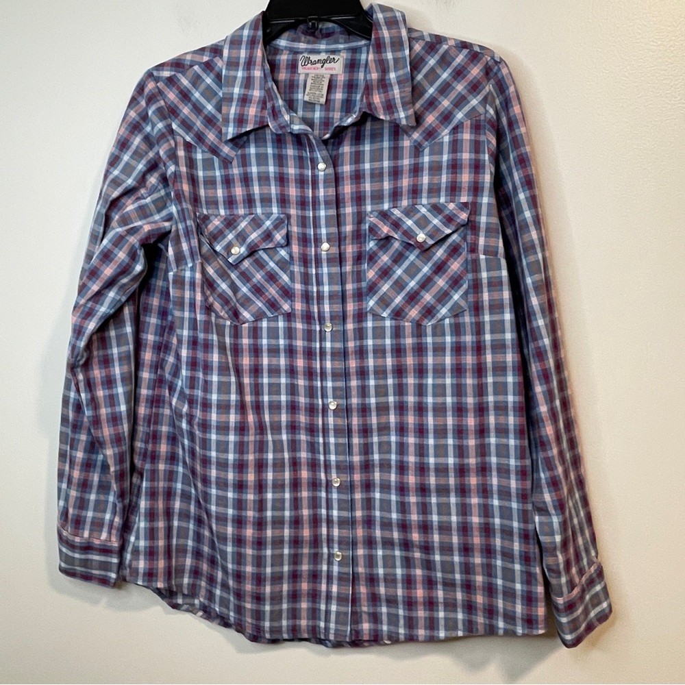 Wrangler Wrancher Womens Western Shirt Pearl Snap Button Up Plaid M
